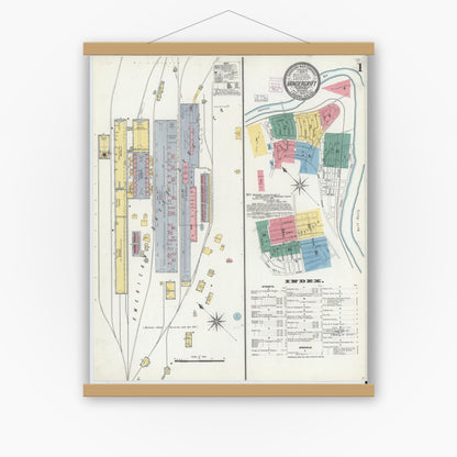 Old map wall art mockup — magnetic wood frame on white wall — Sanborn Fire Insurance Map from Vandergrift, Westmoreland County, Pennsylvania (1903), Sheet #0001