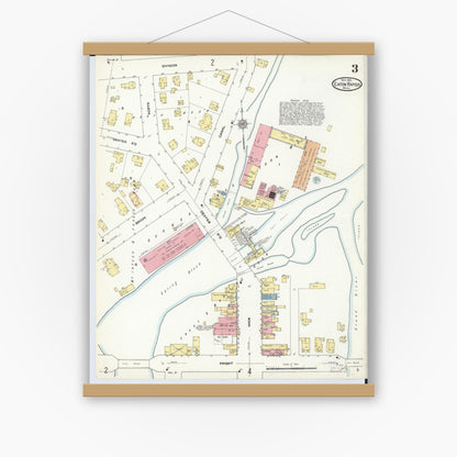 Old map wall art mockup — magnetic wood frame on white wall — Sanborn Fire Insurance Map from Eaton Rapids, Eaton County, Michigan (1911), Sheet #0003