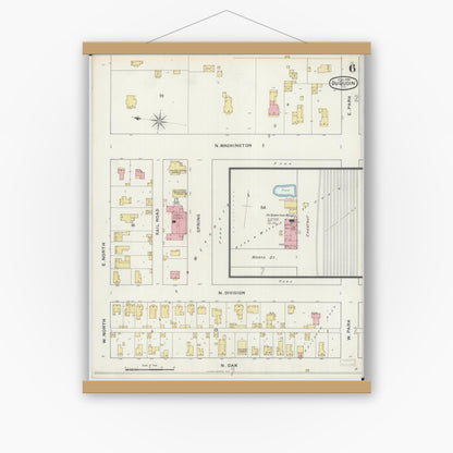 Old map wall art mockup — magnetic wood frame on white wall — Sanborn Fire Insurance Map from Du Quoin, Perry County, Illinois (1894), Sheet #0006