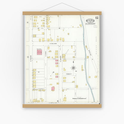 Old map wall art mockup — magnetic wood frame on white wall — Sanborn Fire Insurance Map from Waynesburg, Greene County, Pennsylvania (1908), Sheet #0015