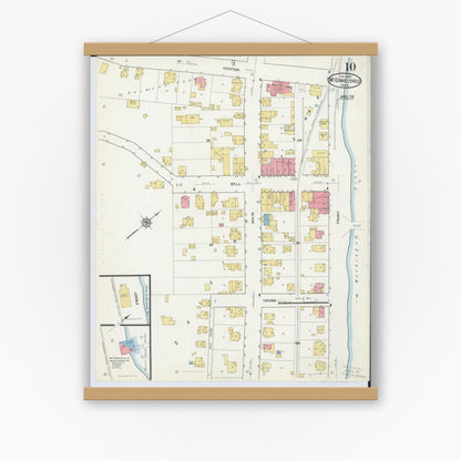 Old map wall art mockup — magnetic wood frame on white wall — Sanborn Fire Insurance Map from McConnelsville, Morgan County, Ohio (1917), Sheet #0010
