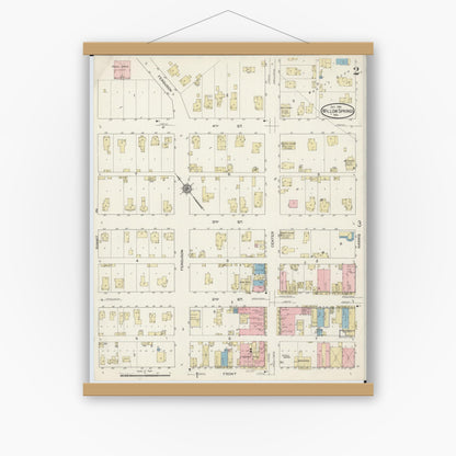 Old map wall art mockup — magnetic wood frame on white wall — Sanborn Fire Insurance Map from Willow Springs, Howell County, Missouri (1914), Sheet #0002
