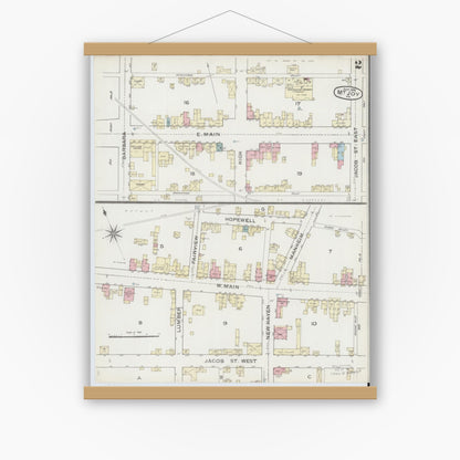 Old map wall art mockup — magnetic wood frame on white wall — Sanborn Fire Insurance Map from Mount Joy, Lancaster County, Pennsylvania (1886), Sheet #0002