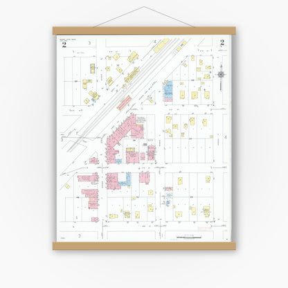 Old map wall art mockup — magnetic wood frame on white wall — Sanborn Fire Insurance Map from Moose Lake, Carlton County, Minnesota (1951), Sheet #0002
