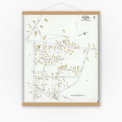 Old map wall art mockup — magnetic wood frame on white wall — Sanborn Fire Insurance Map from Holliston, Middlesex County, Massachusetts (1919), Sheet #0002