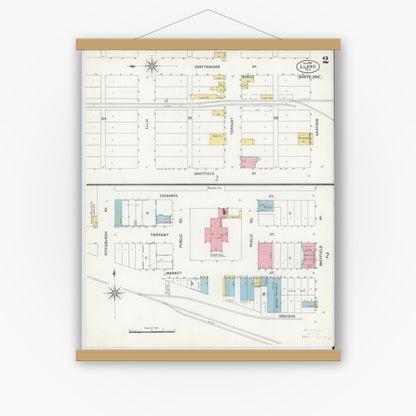Old map wall art mockup — magnetic wood frame on white wall — Sanborn Fire Insurance Map from Llano, Llano County, Texas (1900), Sheet #0002