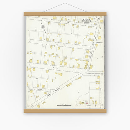 Old map wall art mockup — magnetic wood frame on white wall — Sanborn Fire Insurance Map from Strasburg, Shenandoah County, Virginia (1915), Sheet #0006