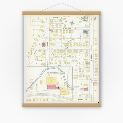 Old map wall art mockup — magnetic wood frame on white wall — Sanborn Fire Insurance Map from Massillon, Stark County, Ohio (1908), Sheet #0015