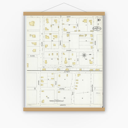 Old map wall art mockup — magnetic wood frame on white wall — Sanborn Fire Insurance Map from Clarksville, Red River County, Texas (1906), Sheet #0010