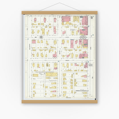 Old map wall art mockup — magnetic wood frame on white wall — Sanborn Fire Insurance Map from Bryan, Williams County, Ohio (1905), Sheet #0005