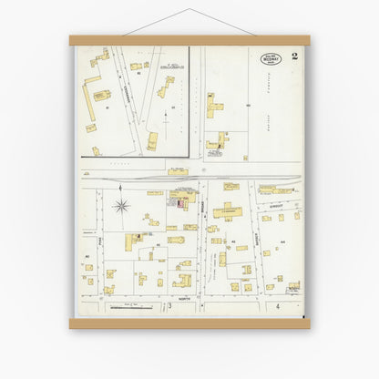 Old map wall art mockup — magnetic wood frame on white wall — Sanborn Fire Insurance Map from Medway, Norfolk County, Massachusetts (1903), Sheet #0002
