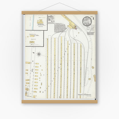 Old map wall art mockup — magnetic wood frame on white wall — Sanborn Fire Insurance Map from Atkinson, Iron County, Michigan (1900) - Complete Map Set