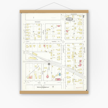 Old map wall art mockup — magnetic wood frame on white wall — Sanborn Fire Insurance Map from Anamosa, Jones County, Iowa (1917), Sheet #0002