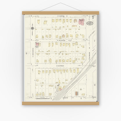 Old map wall art mockup — magnetic wood frame on white wall — Sanborn Fire Insurance Map from Dwight, Livingston County, Illinois (1914), Sheet #0007