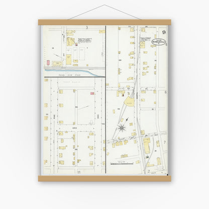 Old map wall art mockup — magnetic wood frame on white wall — Sanborn Fire Insurance Map from Reynoldsville, Jefferson County, Pennsylvania (1906), Sheet #0009