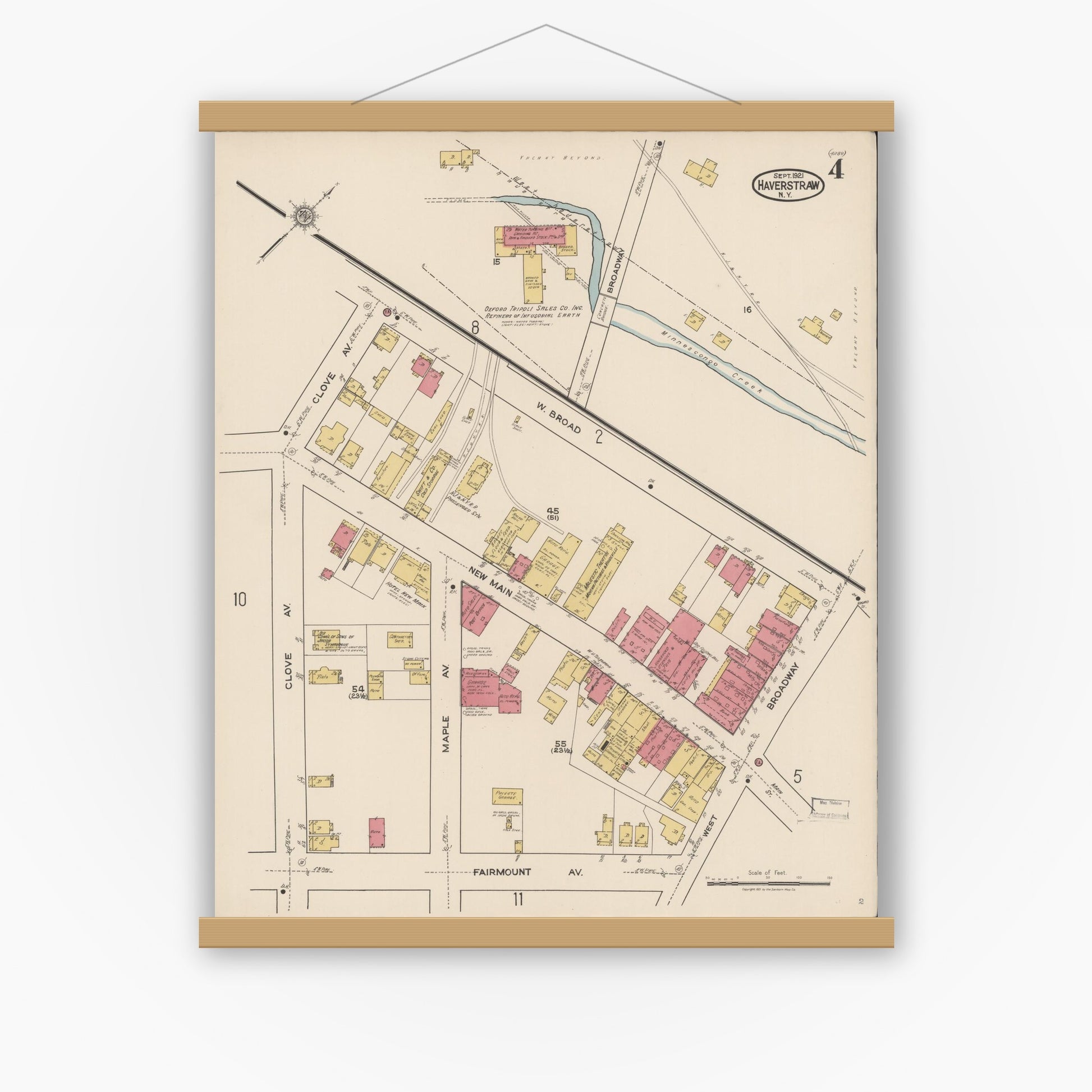 Old map wall art mockup — magnetic wood frame on white wall — Sanborn Fire Insurance Map from Haverstraw, Rockland County, New York (1921), Sheet #0004
