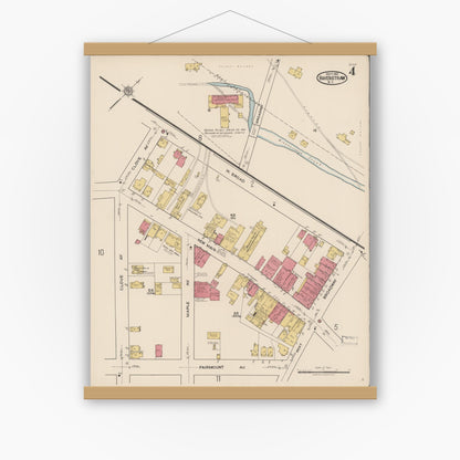 Old map wall art mockup — magnetic wood frame on white wall — Sanborn Fire Insurance Map from Haverstraw, Rockland County, New York (1921), Sheet #0004