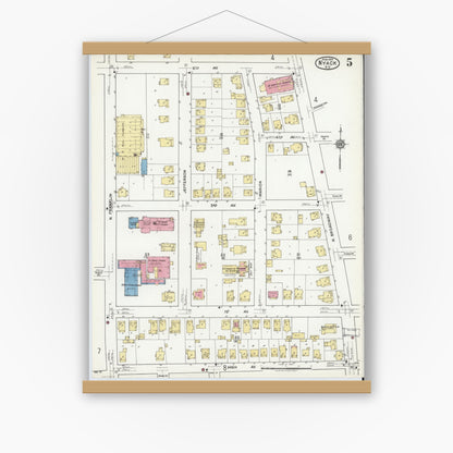 Old map wall art mockup — magnetic wood frame on white wall — Sanborn Fire Insurance Map from Nyack, Rockland County, New York. (1919), Sheet #0005