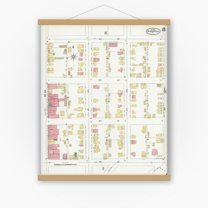 Old map wall art mockup — magnetic wood frame on white wall — Sanborn Fire Insurance Map from Beaver Falls, Beaver County, Pennsylvania (1901), Sheet #0008