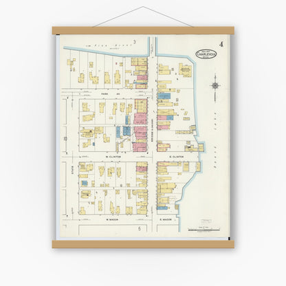 Old map wall art mockup — magnetic wood frame on white wall — Sanborn Fire Insurance Map from Charlevoix, Charlevoix County, Michigan (1917), Sheet #0004