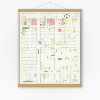 Old map wall art mockup — magnetic wood frame on white wall — Sanborn Fire Insurance Map from Mart, McLennan County, Texas (1909), Sheet #0004