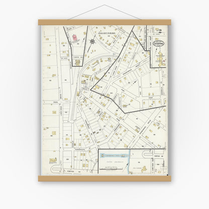 Old map wall art mockup — magnetic wood frame on white wall — Sanborn Fire Insurance Map from Sebring, Highlands County, Florida (1917), Sheet #0002
