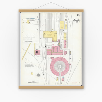 Old map wall art mockup — magnetic wood frame on white wall — Sanborn Fire Insurance Map from Two Harbors, Lake County, Minnesota (1907), Sheet #0010