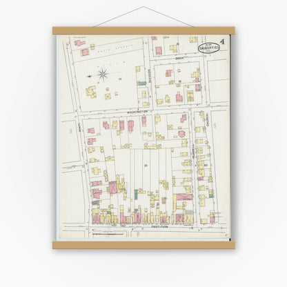 Old map wall art mockup — magnetic wood frame on white wall — Sanborn Fire Insurance Map from Saugerties, Ulster County, New York (1892), Sheet #0004