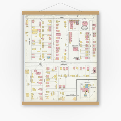 Old map wall art mockup — magnetic wood frame on white wall — Sanborn Fire Insurance Map from Lansdale, Montgomery County, Pennsylvania (1902), Sheet #0004