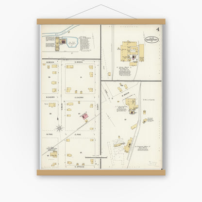Old map wall art mockup — magnetic wood frame on white wall — Sanborn Fire Insurance Map from Coudersport, Potter County, Pennsylvania (1897), Sheet #0004
