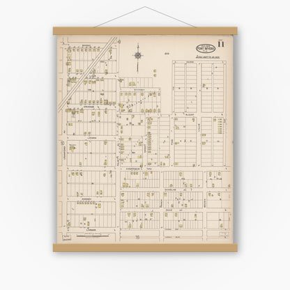 Old map wall art mockup — magnetic wood frame on white wall — Sanborn Fire Insurance Map from Fort Myers, Lee County, Florida (1922), Sheet #0011