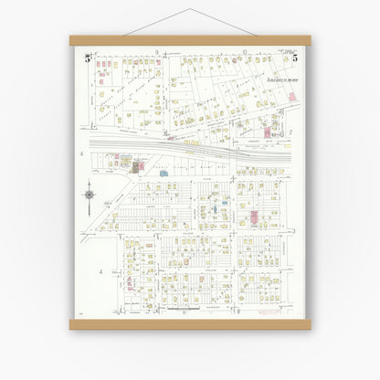 Old map wall art mockup — magnetic wood frame on white wall — Sanborn Fire Insurance Map from Glen Ellyn, Du Page County, Illinois (1940), Sheet #0005