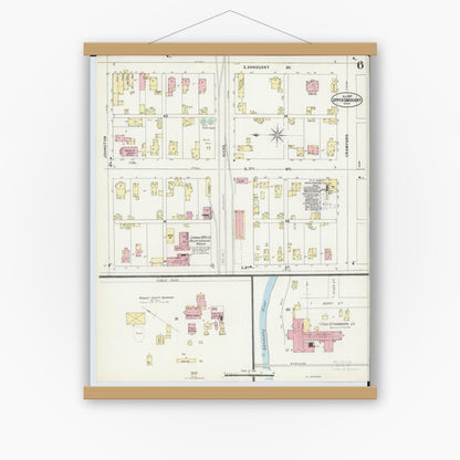 Old map wall art mockup — magnetic wood frame on white wall — Sanborn Fire Insurance Map from Upper Sandusky, Wyandot County, Ohio (1897), Sheet #0006