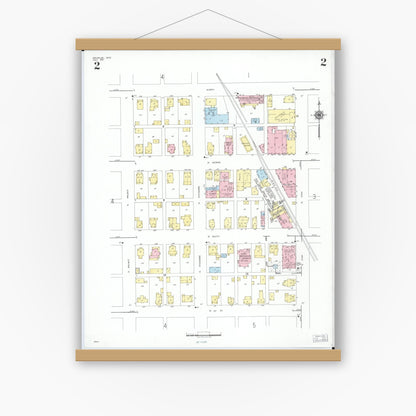 Old map wall art mockup — magnetic wood frame on white wall — Sanborn Fire Insurance Map from Arcanum, Darke County, Ohio (1951), Sheet #0002