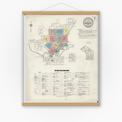 Old map wall art mockup — magnetic wood frame on white wall — Sanborn Fire Insurance Map from Dowagiac, Cass County, Michigan (1913) - Complete Map Set