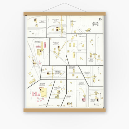 Old map wall art mockup — magnetic wood frame on white wall — Sanborn Fire Insurance Map from Boone, Boone County, Iowa (1900), Sheet #0016