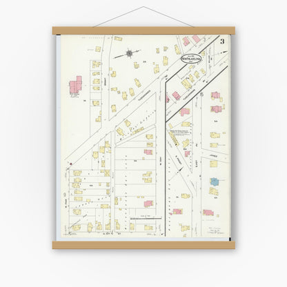 Old map wall art mockup — magnetic wood frame on white wall — Sanborn Fire Insurance Map from New Philadelphia, Tuscarawas County, Ohio (1910), Sheet #0003