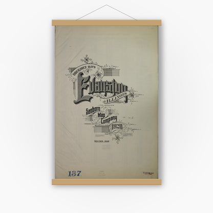 Old map wall art mockup — magnetic wood frame on white wall — Sanborn Fire Insurance Map from Evanston, Cook County, Illinois (1945), Sheet #0001