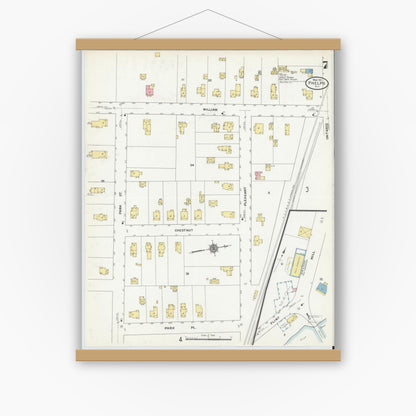 Old map wall art mockup — magnetic wood frame on white wall — Sanborn Fire Insurance Map from Phelps, Ontario County, New York (1911), Sheet #0007