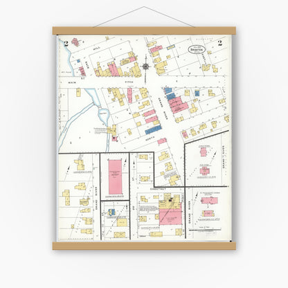 Old map wall art mockup — magnetic wood frame on white wall — Sanborn Fire Insurance Map from Brighton, Livingston County, Michigan (1923), Sheet #0002