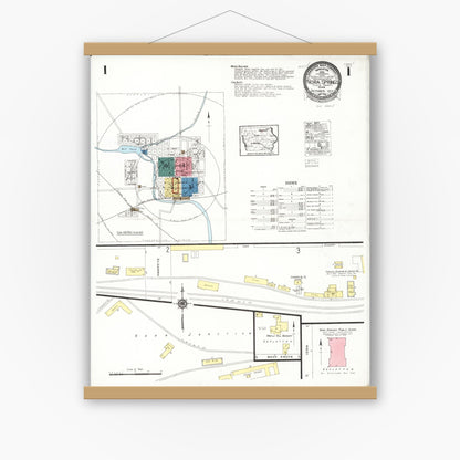 Old map wall art mockup — magnetic wood frame on white wall — Sanborn Fire Insurance Map from Nora Springs, Floyd County, Iowa (1923) â€” Complete Set