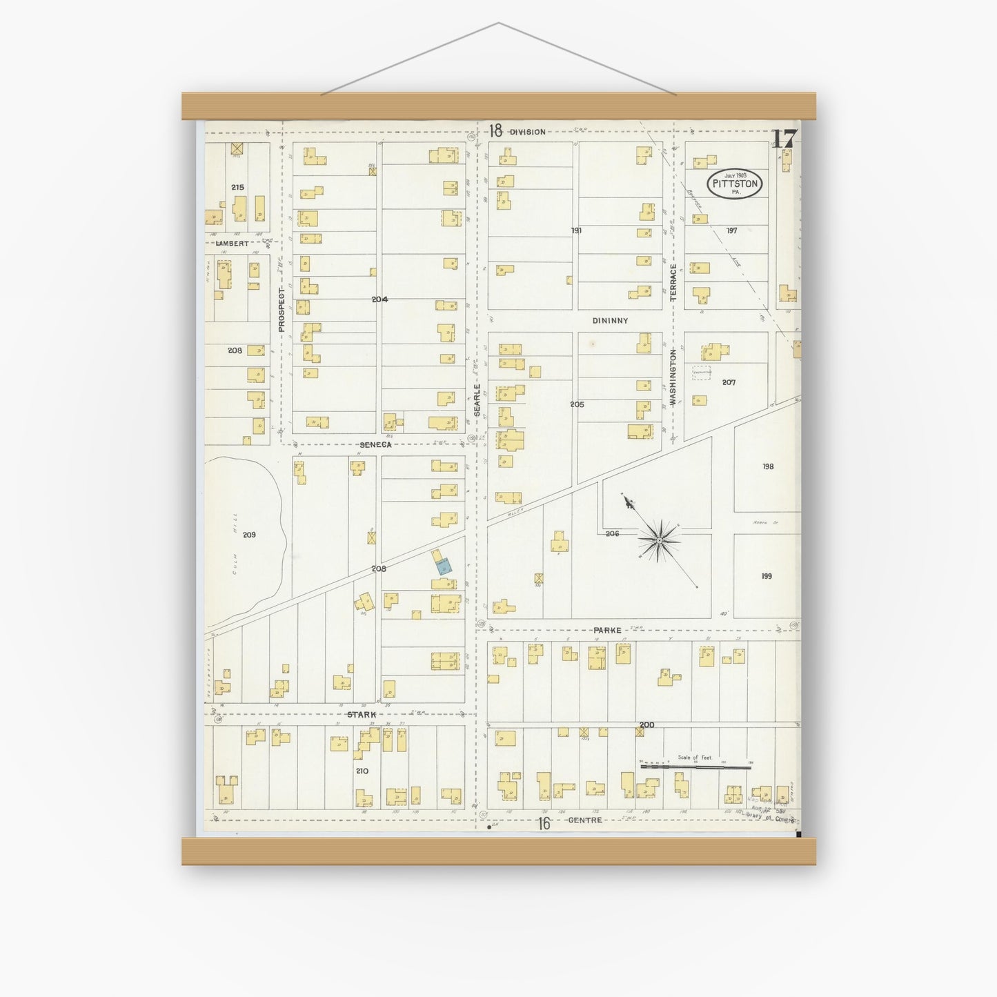 Old map wall art mockup — magnetic wood frame on white wall — Sanborn Fire Insurance Map from Pittston, Luzerne County, Pennsylvania (1903), Sheet #0017