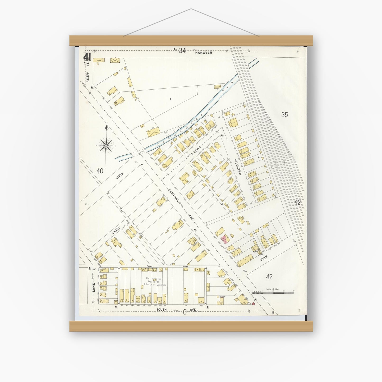 Old map wall art mockup — magnetic wood frame on white wall — Sanborn Fire Insurance Map from Hamilton, Butler County, Ohio (1899), Sheet #0041