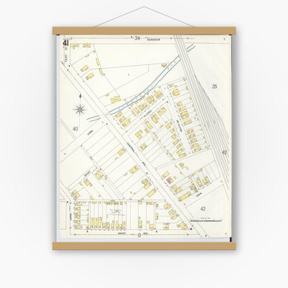 Old map wall art mockup — magnetic wood frame on white wall — Sanborn Fire Insurance Map from Hamilton, Butler County, Ohio (1899), Sheet #0041
