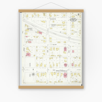 Old map wall art mockup — magnetic wood frame on white wall — Sanborn Fire Insurance Map from Loudonville, Ashland County, Ohio (1907), Sheet #0004