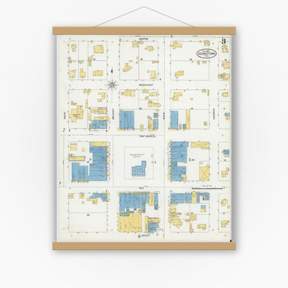 Old map wall art mockup — magnetic wood frame on white wall — Sanborn Fire Insurance Map from Georgetown, Williamson County, Texas (1905), Sheet #0003