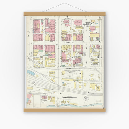 Old map wall art mockup — magnetic wood frame on white wall — Sanborn Fire Insurance Map from Sterling, Whiteside County, Illinois (1897), Sheet #0004