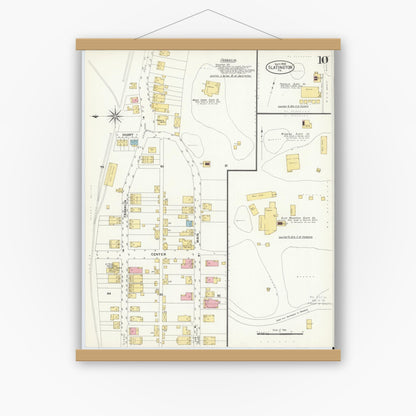 Old map wall art mockup — magnetic wood frame on white wall — Sanborn Fire Insurance Map from Slatington, Lehigh County, Pennsylvania (1908), Sheet #0010