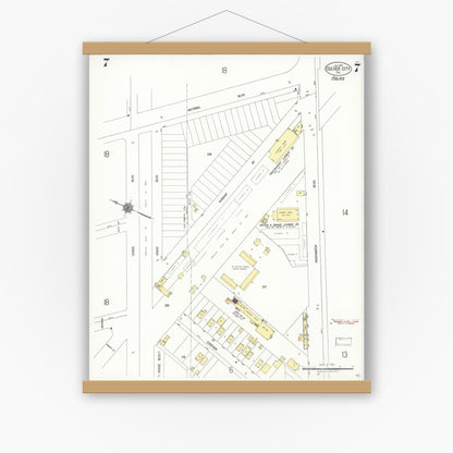 Old map wall art mockup — magnetic wood frame on white wall — Sanborn Fire Insurance Map from Culver City, Los Angeles County, California (1924), Sheet #0007