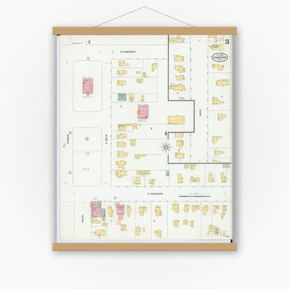 Old map wall art mockup — magnetic wood frame on white wall — Sanborn Fire Insurance Map from Chardon, Geauga County, Ohio (1899), Sheet #0003